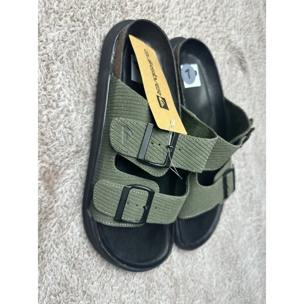 Quiksilver Deck Double Band Slide Sandals Men's Size 7 Olive Green New